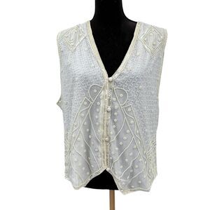 New Vintage Deadstock Amanda Smith White Silk Beaded Pearl Detail Vest 1x